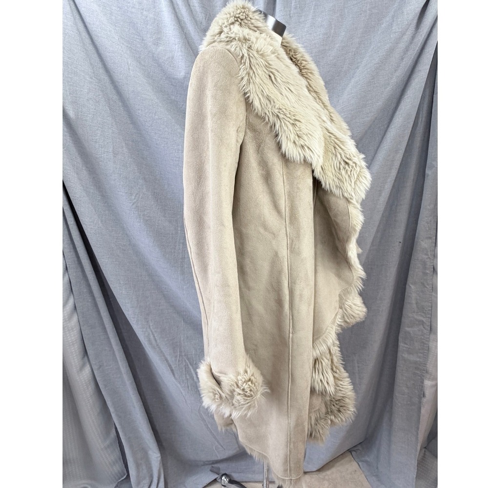 NWT‎ Donna Salyers Fabulous Furs Sand Faux Suede Fur Trim Draped Coat XL NEW - Picture 6 of 13